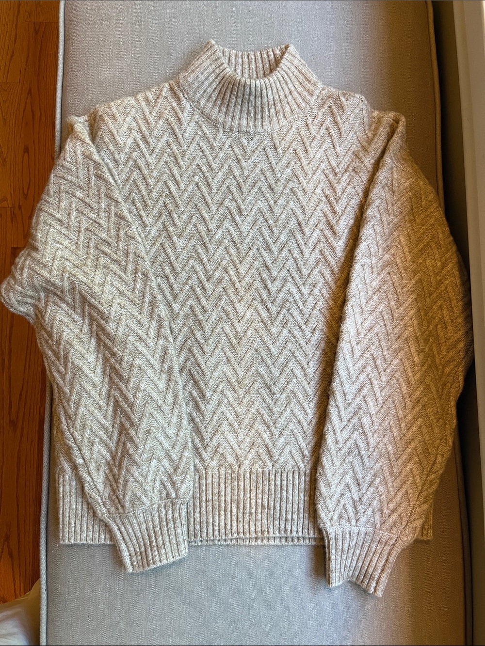 Cream Beige Tan Chevron Mock Neck Sweater